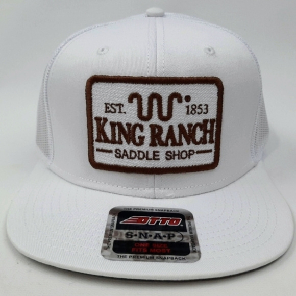 King Ranch White Flat Bill Trucker Mesh Embroidered Patch Hat Western Wear Cowbo - Picture 9 of 9